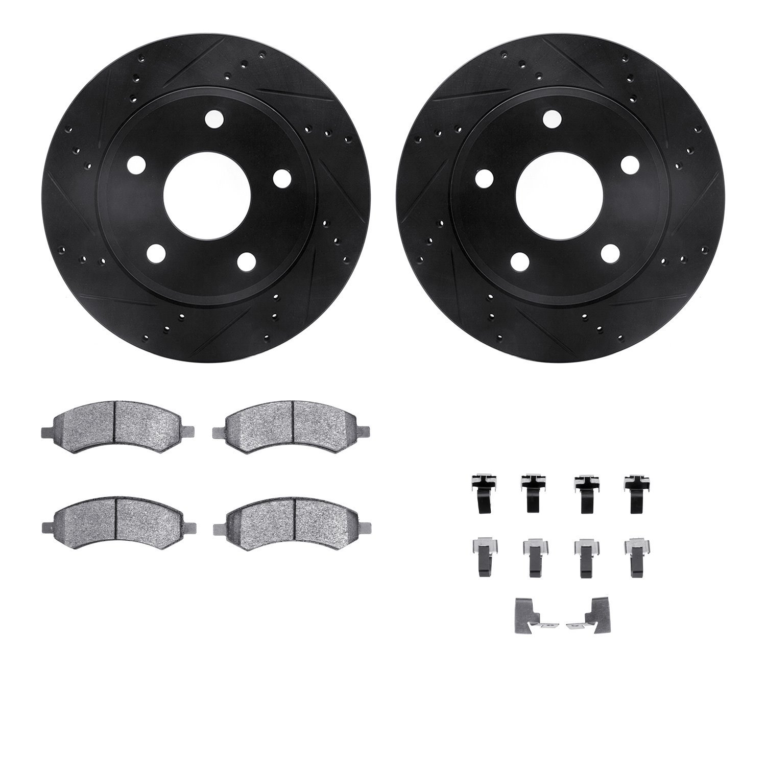 8312-40091 Drilled/Slotted Brake Rotors with 3000-Series Ceramic Brake Pads Kit & Hardware [Black], 2005-2010 Multiple Makes/Mod