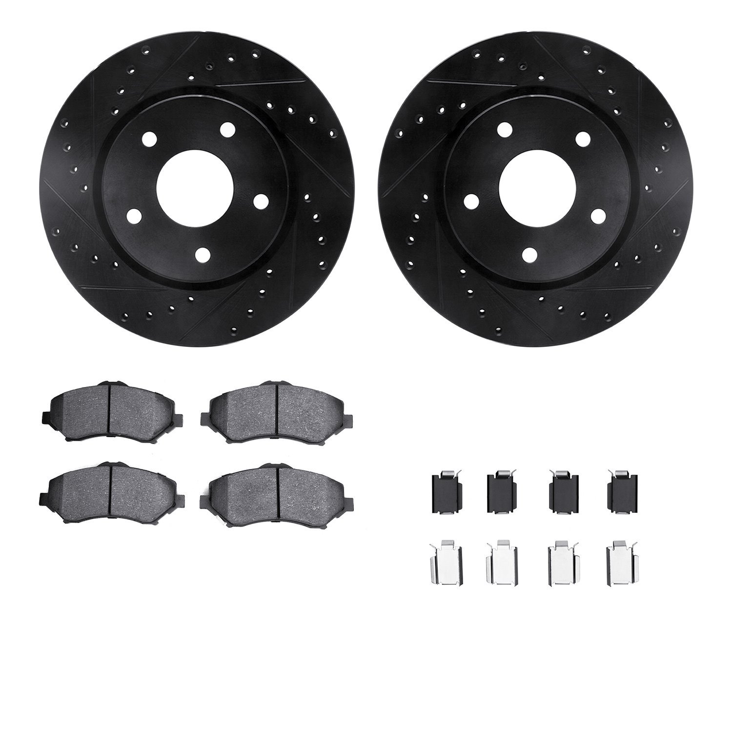 8312-40092 Drilled/Slotted Brake Rotors with 3000-Series Ceramic Brake Pads Kit & Hardware [Black], 2008-2016 Multiple Makes/Mod