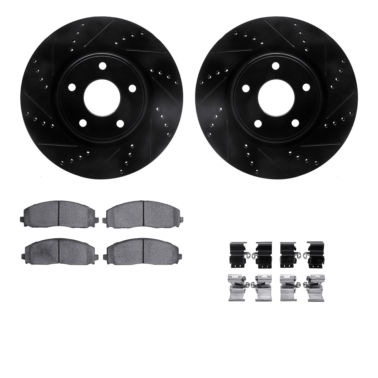 8312-40093 Drilled/Slotted Brake Rotors with 3000-Series Ceramic Brake Pads Kit & Hardware [Black], Fits Select Multiple Makes/M