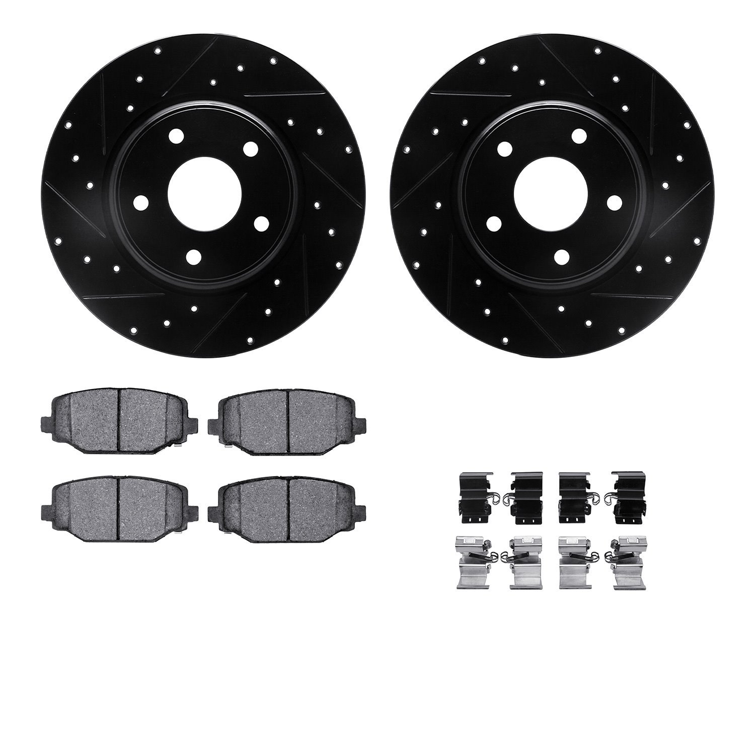 8312-40094 Drilled/Slotted Brake Rotors with 3000-Series Ceramic Brake Pads Kit & Hardware [Black], 2012-2020 Multiple Makes/Mod