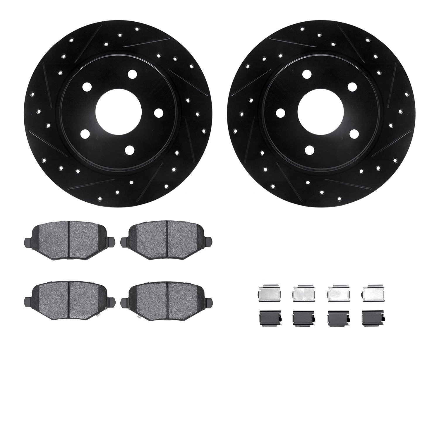 8312-40097 Drilled/Slotted Brake Rotors with 3000-Series Ceramic Brake Pads Kit & Hardware [Black], 2009-2014 Multiple Makes/Mod