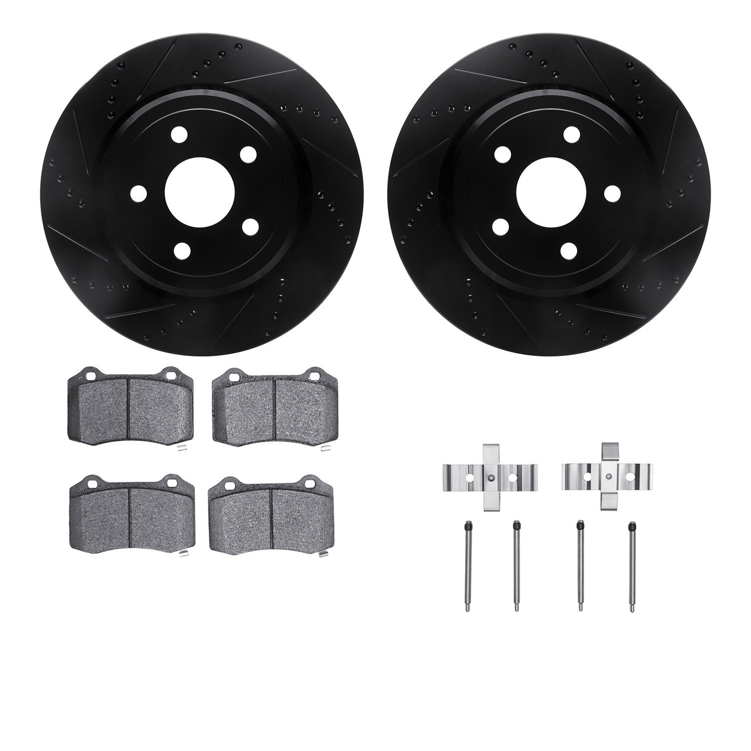 8312-42025 Drilled/Slotted Brake Rotors with 3000-Series Ceramic Brake Pads Kit & Hardware [Black], Fits Select Mopar, Position: