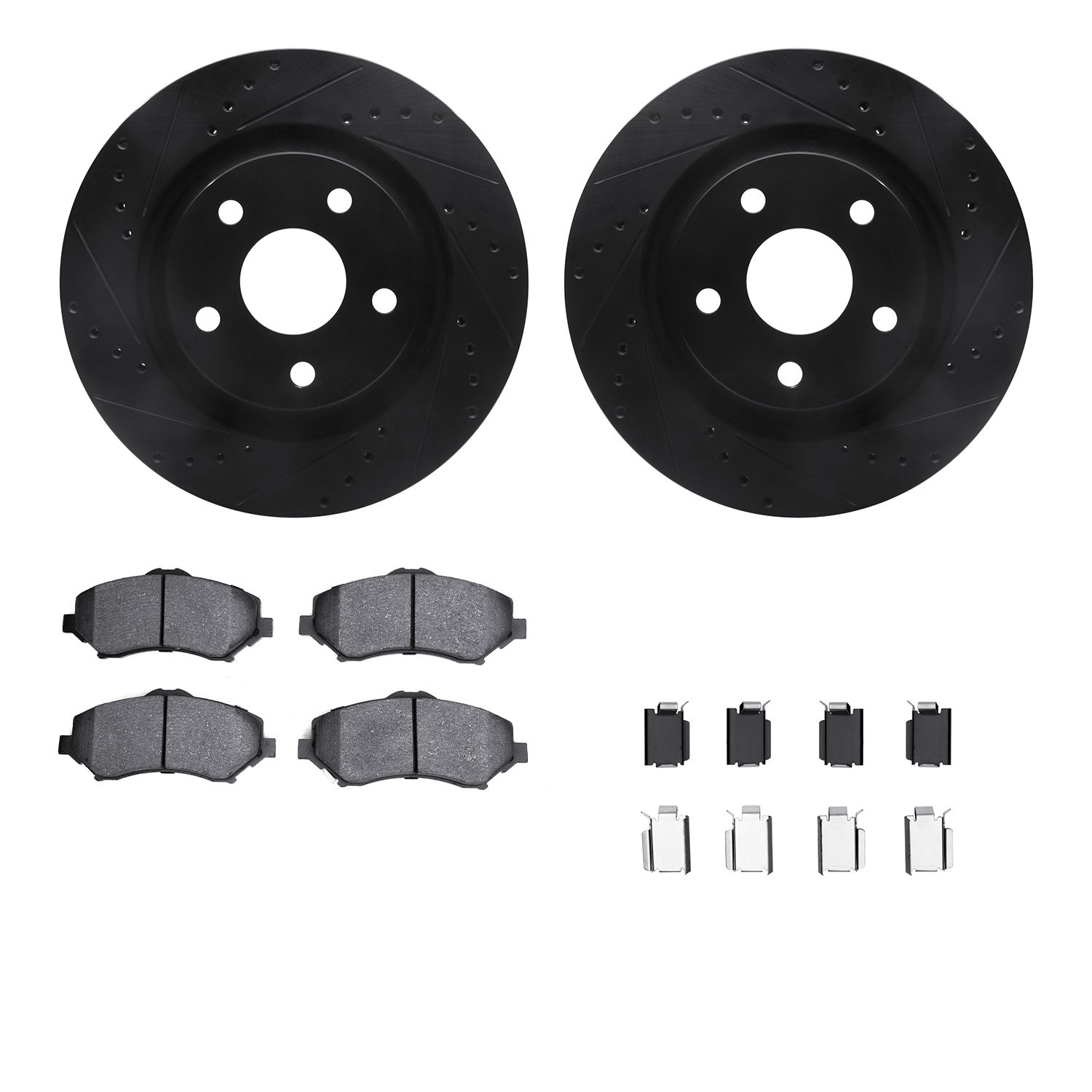 8312-42033 Drilled/Slotted Brake Rotors with 3000-Series Ceramic Brake Pads Kit & Hardware [Black], 2012-2018 Mopar, Position: F
