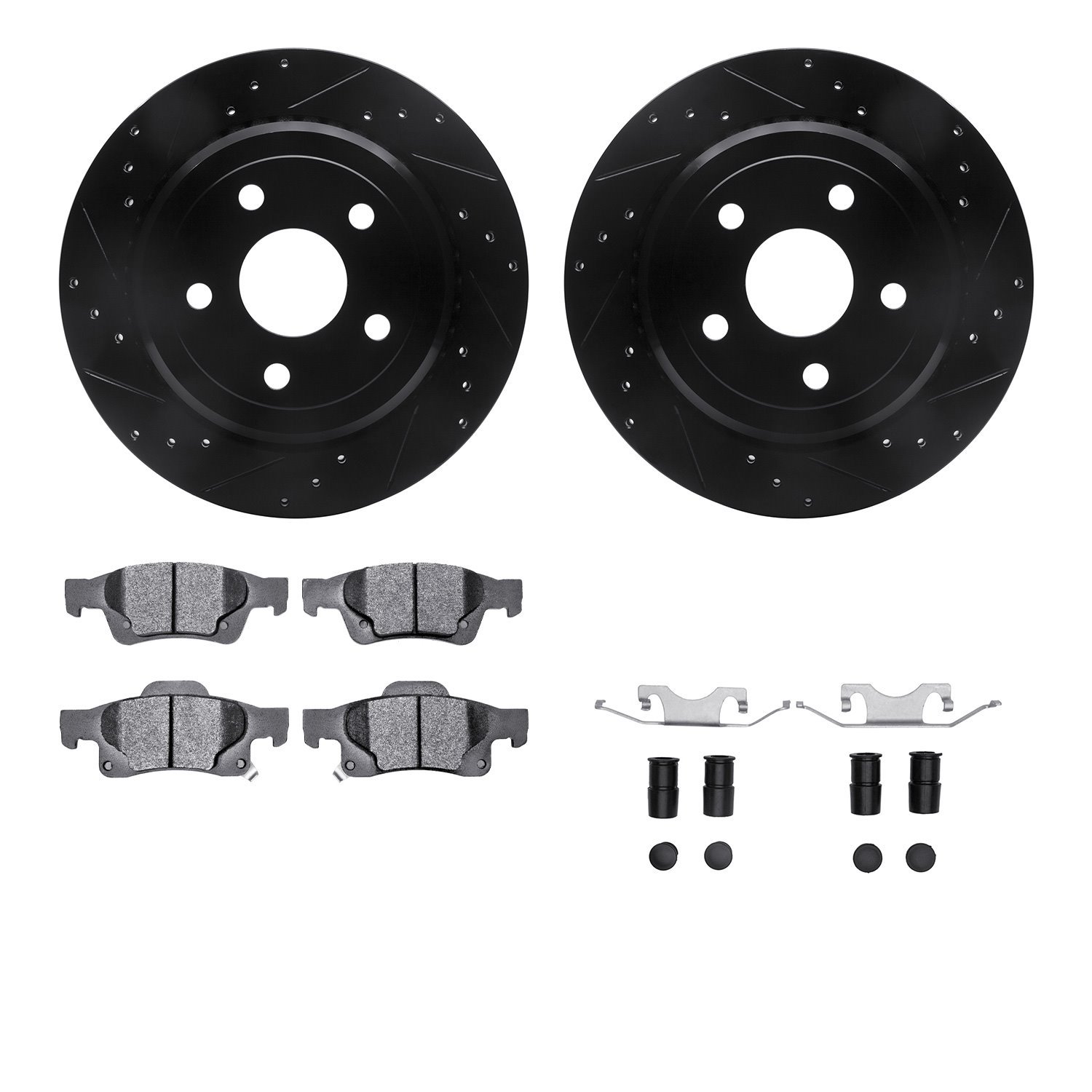 8312-42038 Drilled/Slotted Brake Rotors with 3000-Series Ceramic Brake Pads Kit & Hardware [Black], Fits Select Mopar, Position: