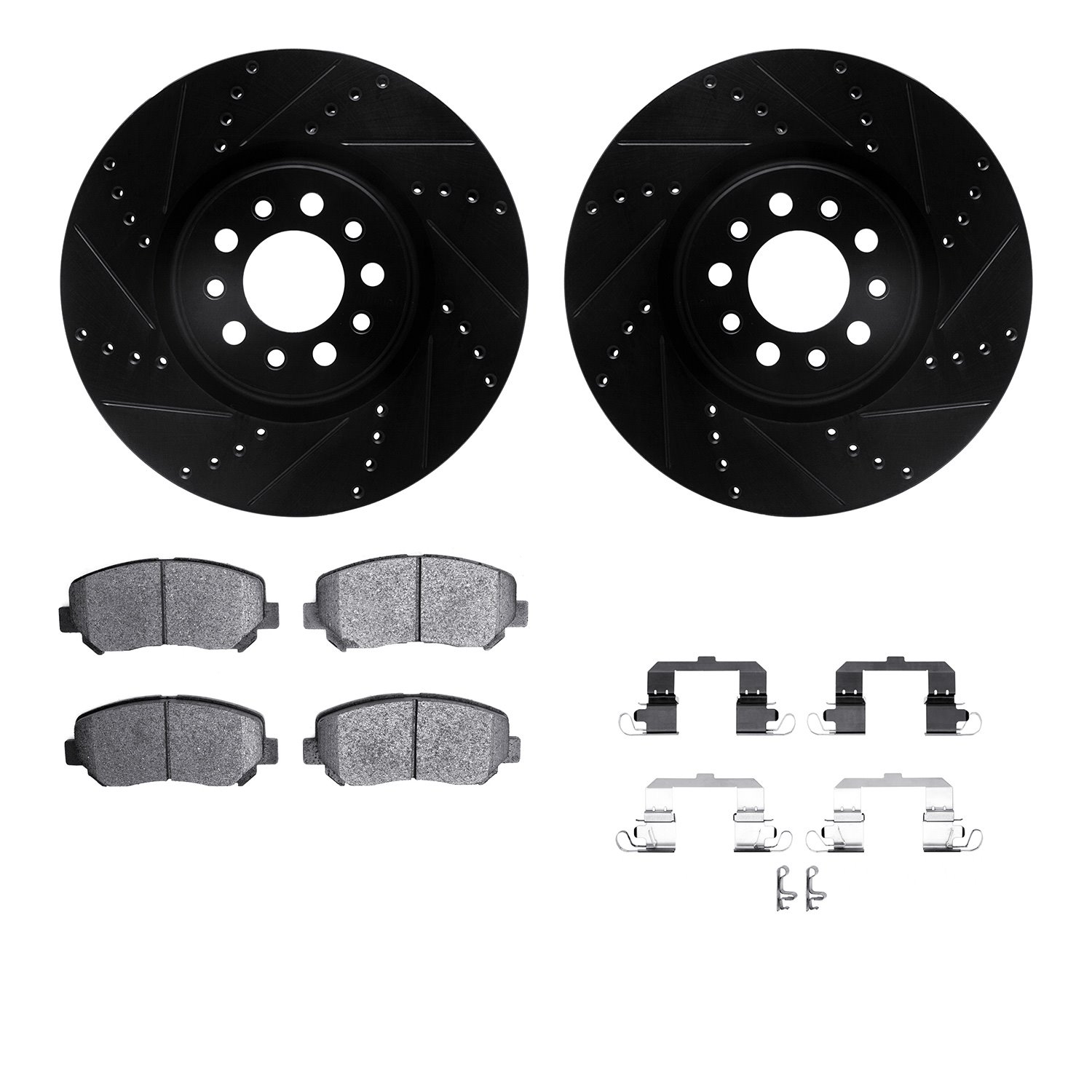8312-42041 Drilled/Slotted Brake Rotors with 3000-Series Ceramic Brake Pads Kit & Hardware [Black], 2015-2015 Mopar, Position: F