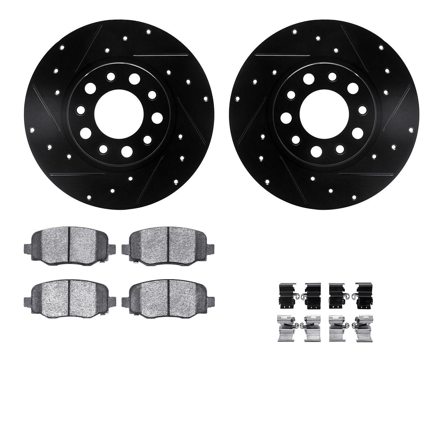 8312-42045 Drilled/Slotted Brake Rotors with 3000-Series Ceramic Brake Pads Kit & Hardware [Black], Fits Select Mopar, Position: