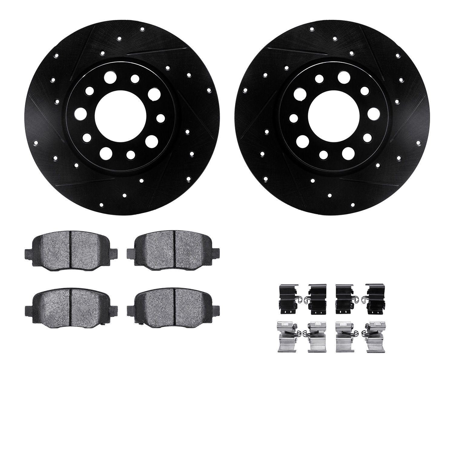 8312-42046 Drilled/Slotted Brake Rotors with 3000-Series Ceramic Brake Pads Kit & Hardware [Black], Fits Select Mopar, Position: