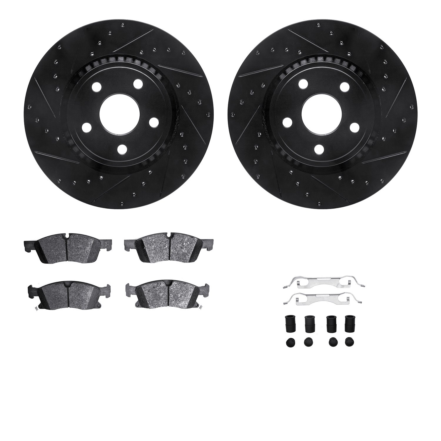 8312-42049 Drilled/Slotted Brake Rotors with 3000-Series Ceramic Brake Pads Kit & Hardware [Black], Fits Select Mopar, Position: