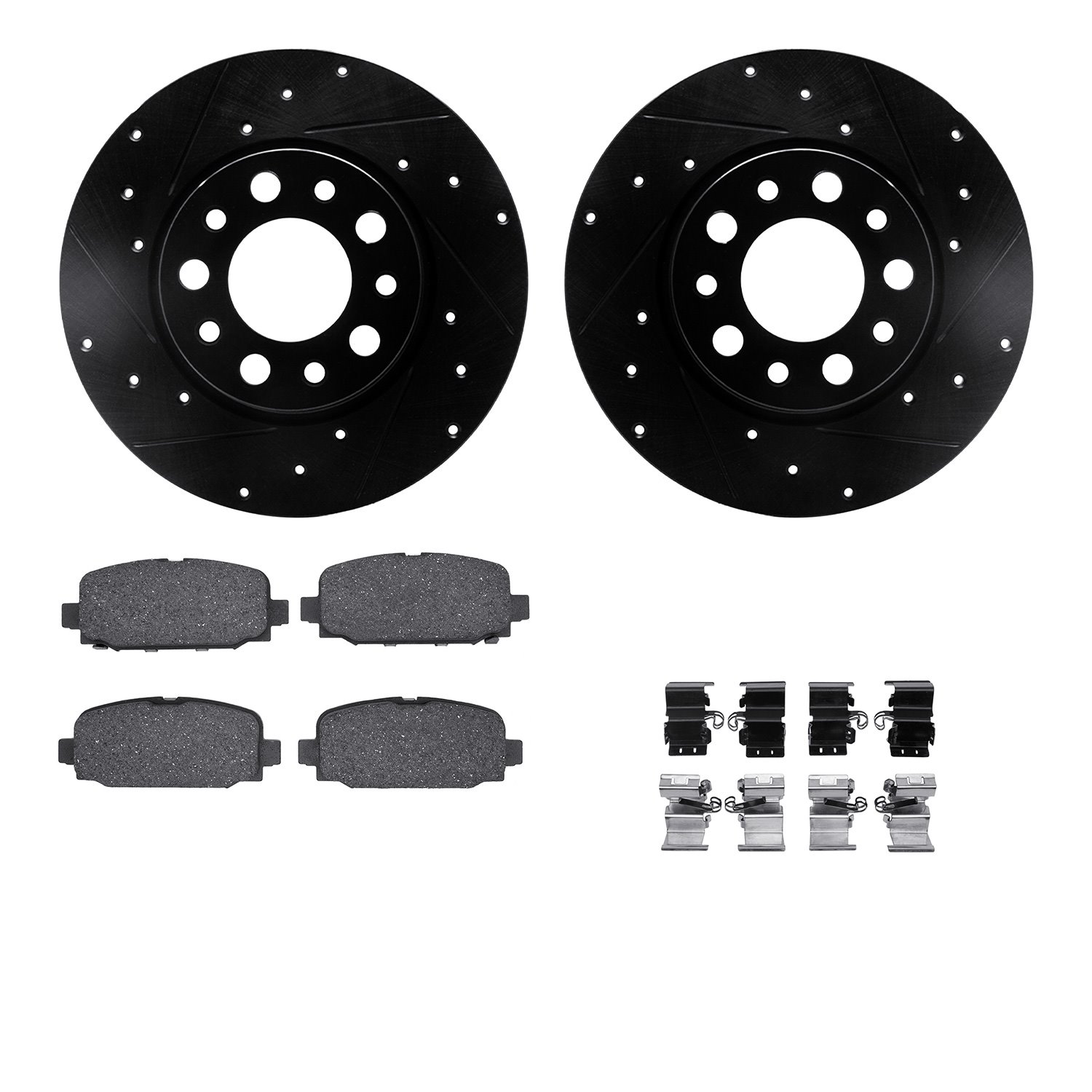 8312-42052 Drilled/Slotted Brake Rotors with 3000-Series Ceramic Brake Pads Kit & Hardware [Black], Fits Select Mopar, Position: