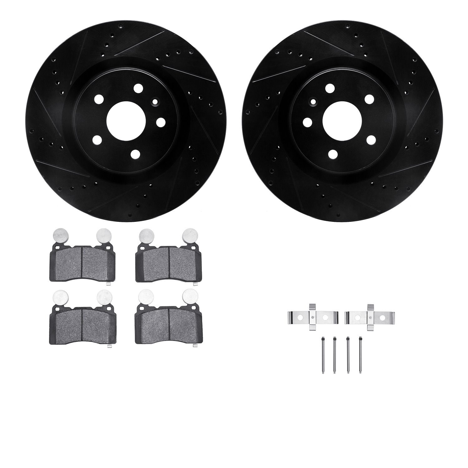 8312-45030 Drilled/Slotted Brake Rotors with 3000-Series Ceramic Brake Pads Kit & Hardware [Black], 2010-2015 GM, Position: Fron