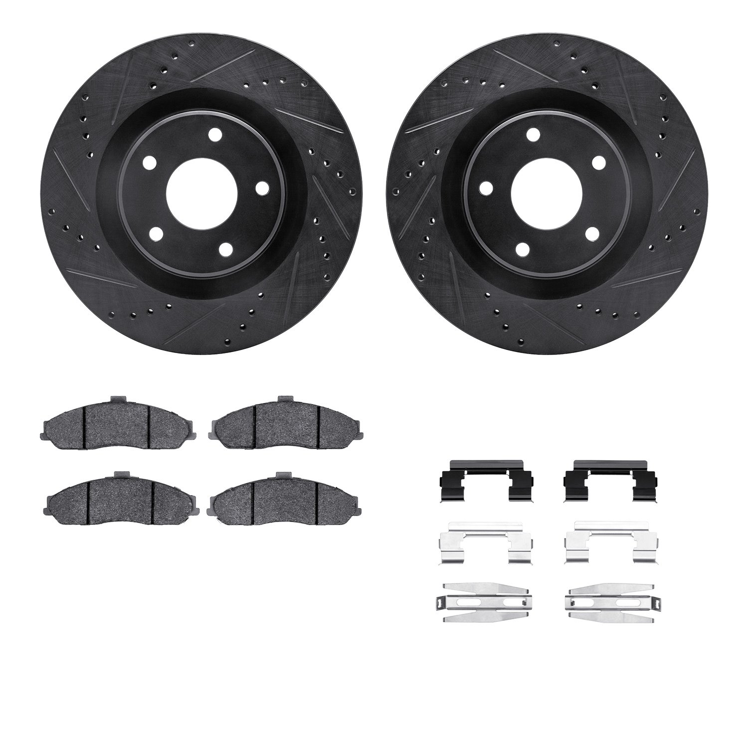 8312-46013 Drilled/Slotted Brake Rotors with 3000-Series Ceramic Brake Pads Kit & Hardware [Black], 2010-2013 GM, Position: Fron