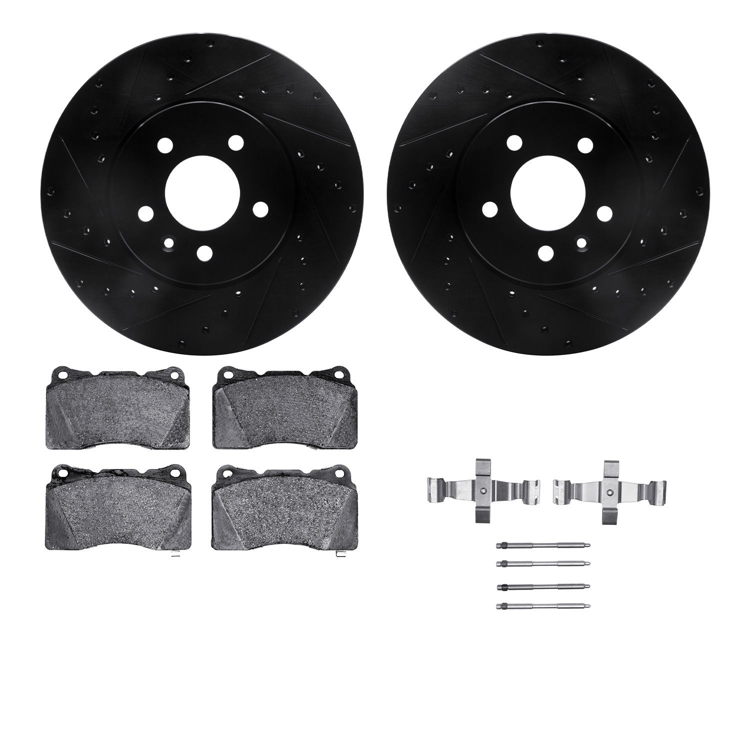 8312-46027 Drilled/Slotted Brake Rotors with 3000-Series Ceramic Brake Pads Kit & Hardware [Black], 2013-2019 GM, Position: Fron