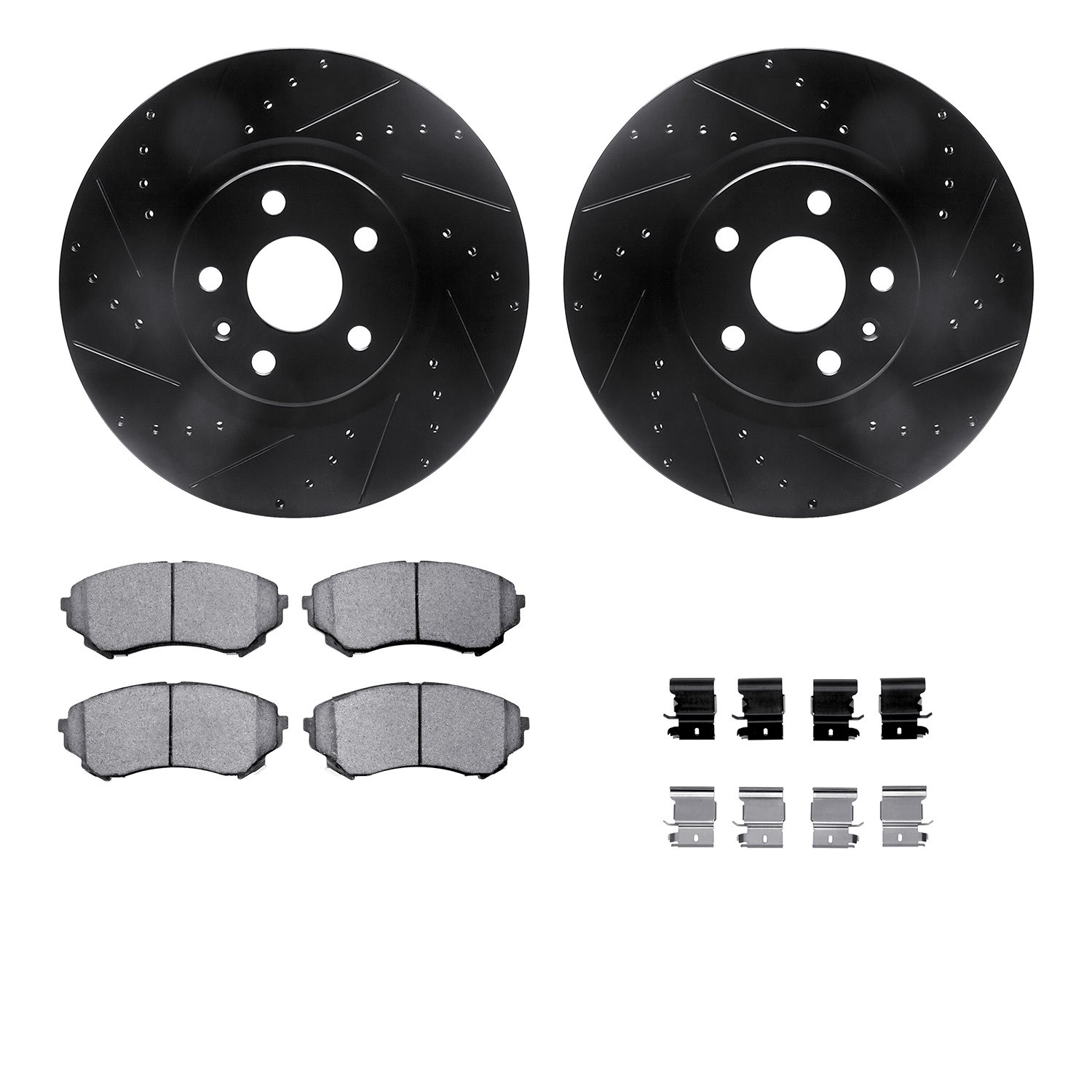 8312-46041 Drilled/Slotted Brake Rotors with 3000-Series Ceramic Brake Pads Kit & Hardware [Black], 2008-2014 GM, Position: Fron