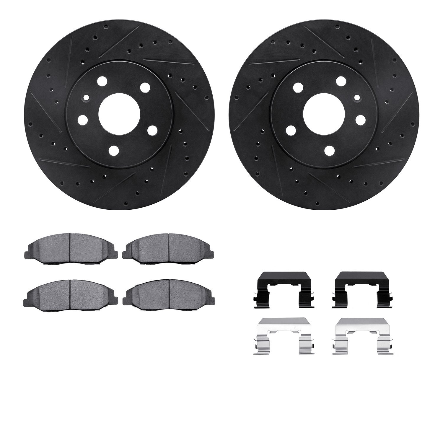 8312-46042 Drilled/Slotted Brake Rotors with 3000-Series Ceramic Brake Pads Kit & Hardware [Black], 2008-2014 GM, Position: Fron