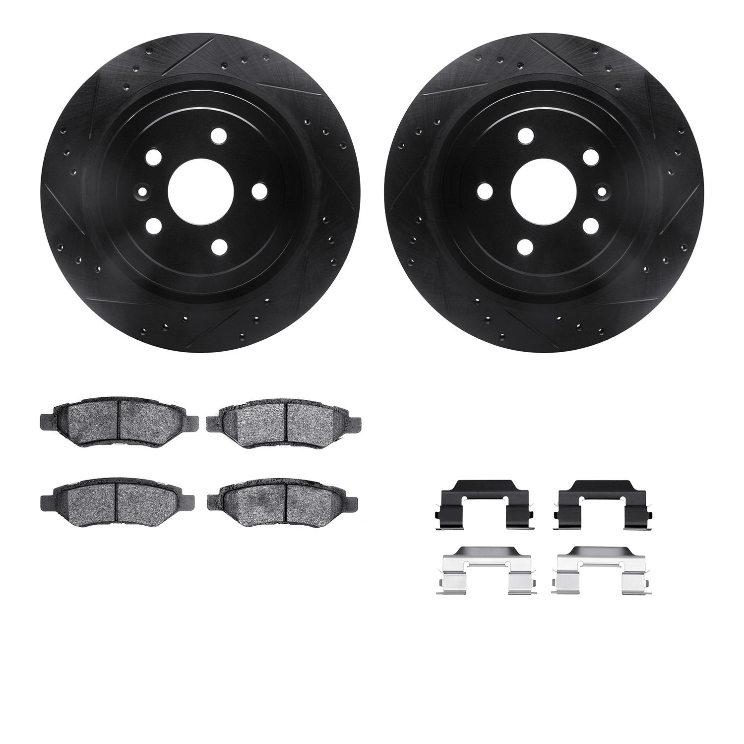 8312-46045 Drilled/Slotted Brake Rotors with 3000-Series Ceramic Brake Pads Kit & Hardware [Black], 2008-2014 GM, Position: Rear