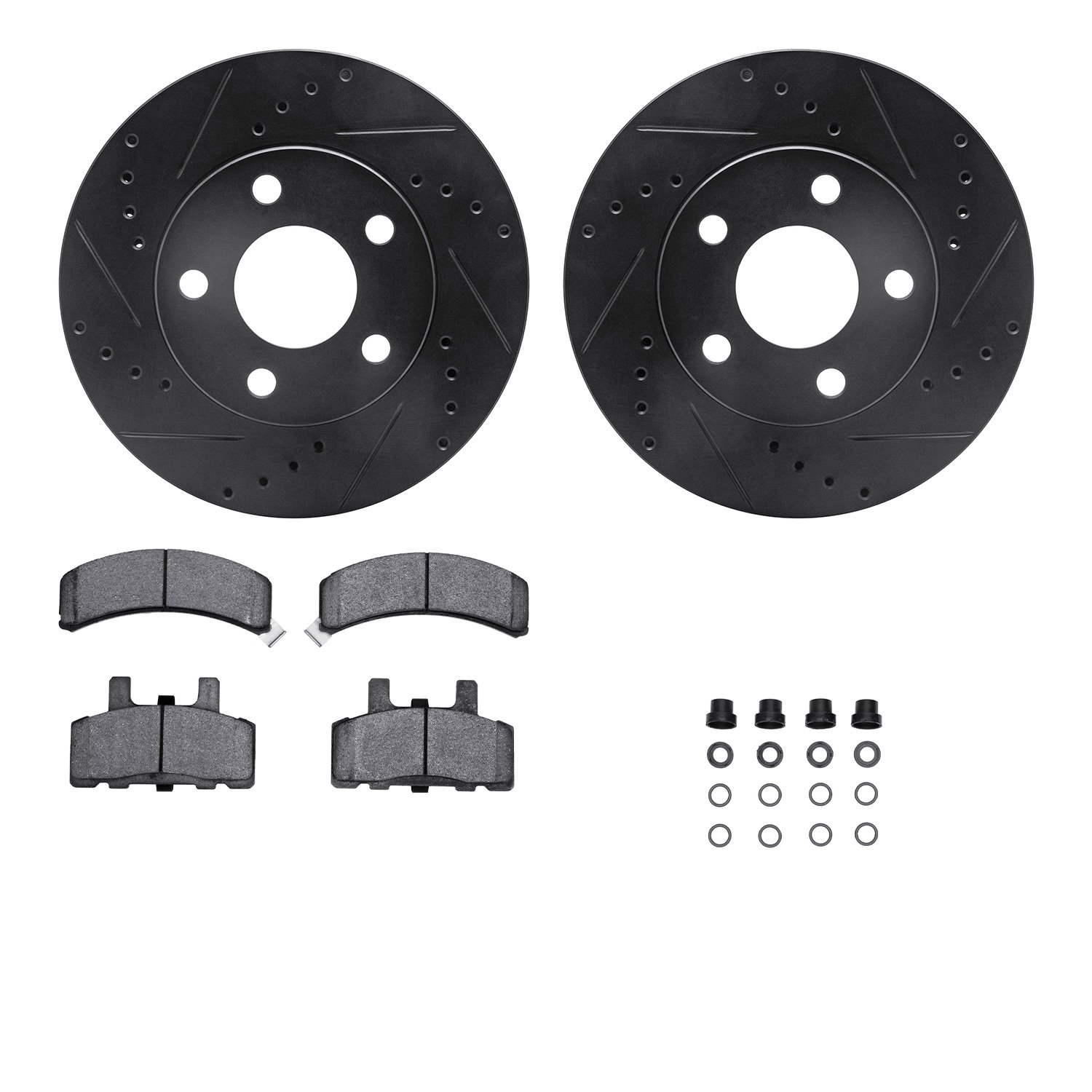 8312-47027 Drilled/Slotted Brake Rotors with 3000-Series Ceramic Brake Pads Kit & Hardware [Black], 1990-1993 GM, Position: Fron