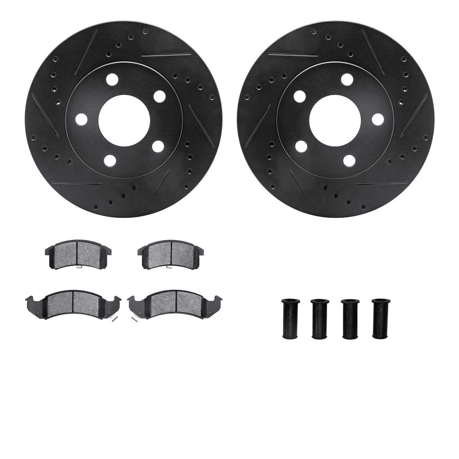 8312-47041 Drilled/Slotted Brake Rotors with 3000-Series Ceramic Brake Pads Kit & Hardware [Black], 1994-1997 GM, Position: Fron