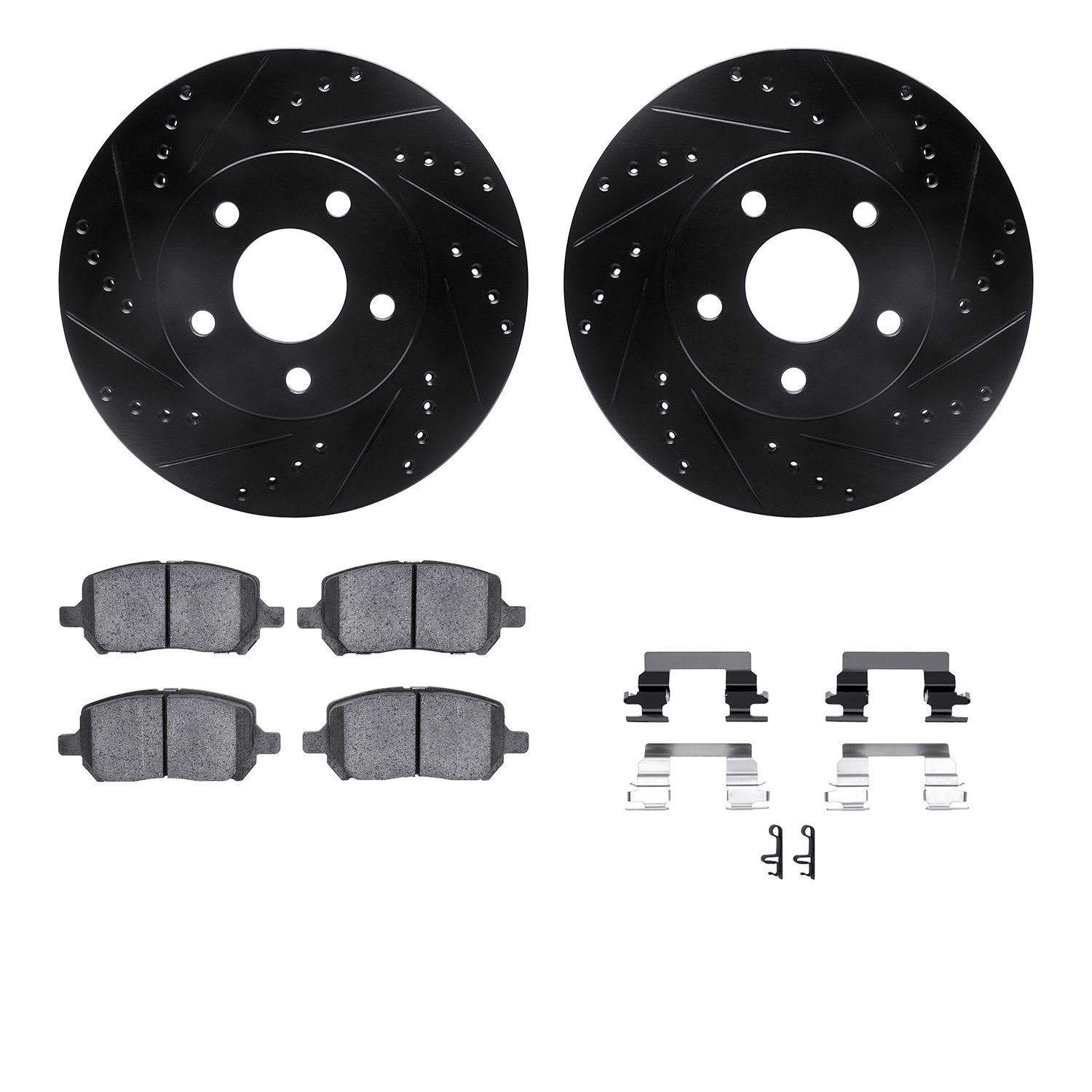 8312-47048 Drilled/Slotted Brake Rotors with 3000-Series Ceramic Brake Pads Kit & Hardware [Black], 2007-2010 GM, Position: Fron