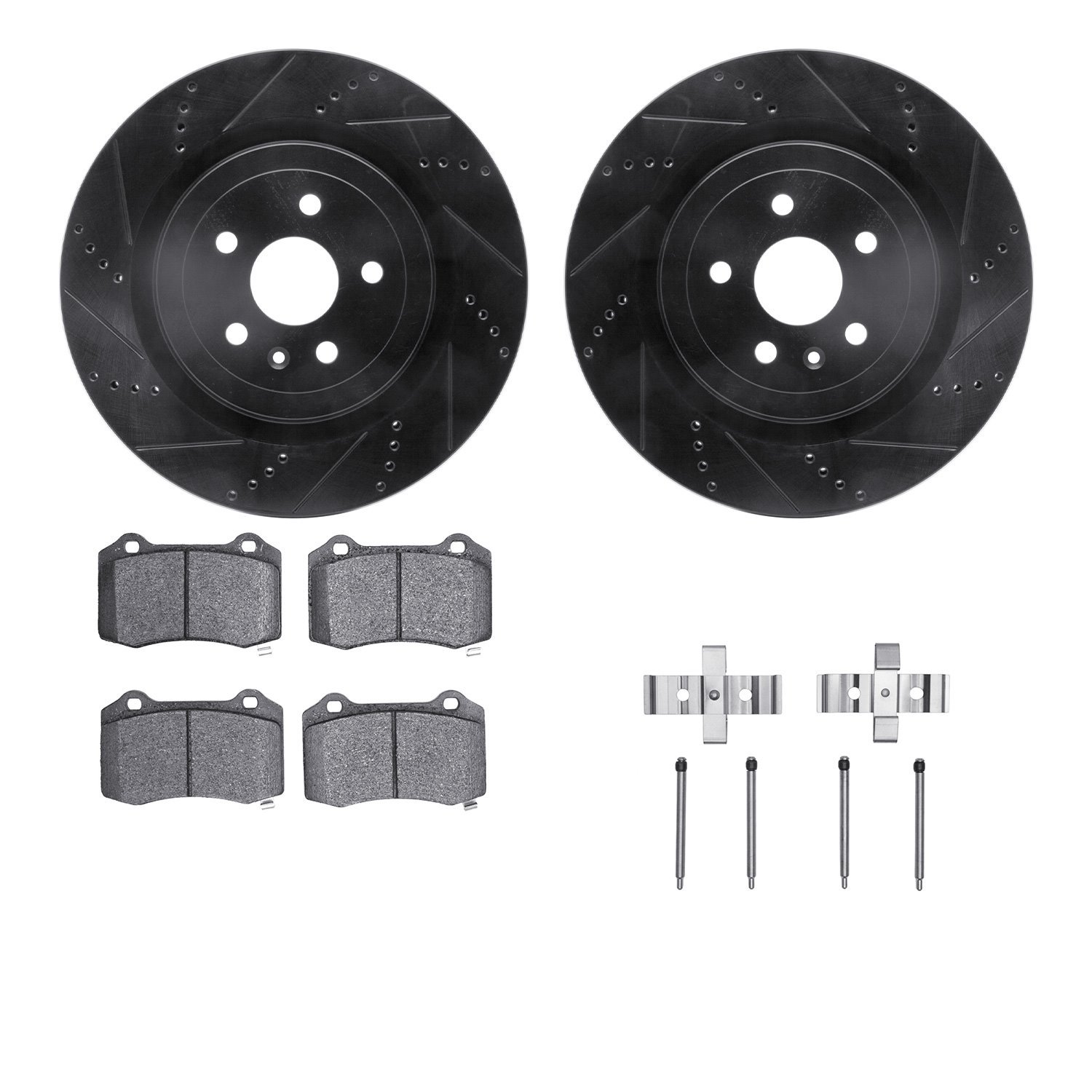 8312-47054 Drilled/Slotted Brake Rotors with 3000-Series Ceramic Brake Pads Kit & Hardware [Black], Fits Select GM, Position: Re