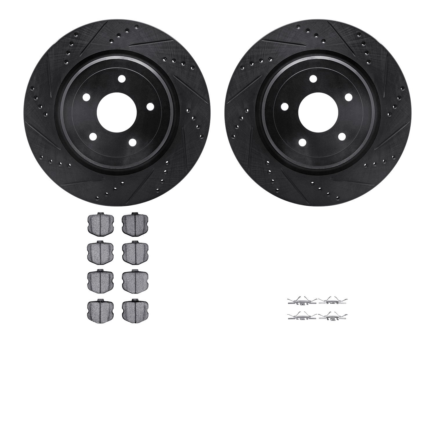 8312-47059 Drilled/Slotted Brake Rotors with 3000-Series Ceramic Brake Pads Kit & Hardware [Black], 2006-2013 GM, Position: Rear