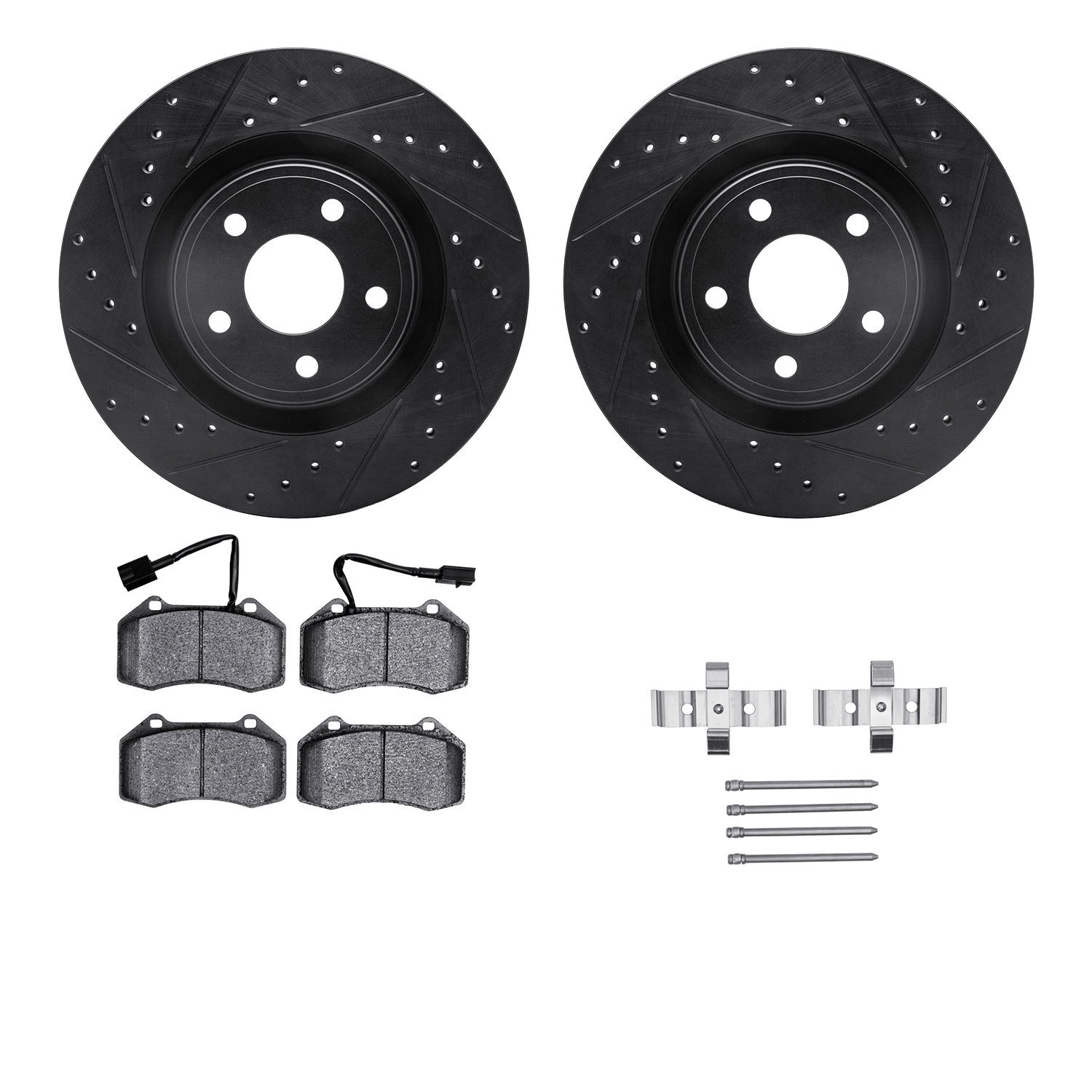 8312-47062 Drilled/Slotted Brake Rotors with 3000-Series Ceramic Brake Pads Kit & Hardware [Black], 2007-2010 GM, Position: Fron