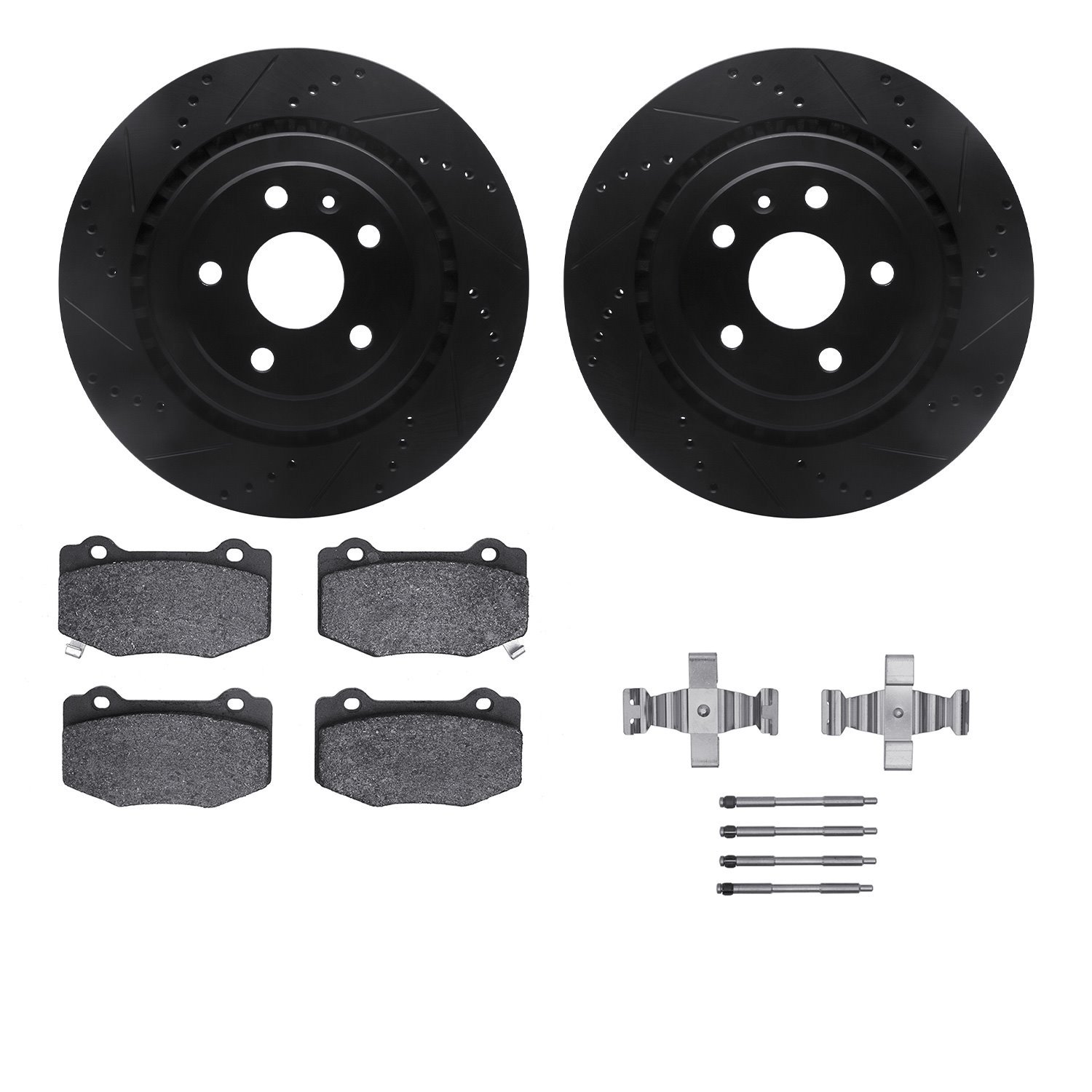 8312-47068 Drilled/Slotted Brake Rotors with 3000-Series Ceramic Brake Pads Kit & Hardware [Black], Fits Select GM, Position: Re