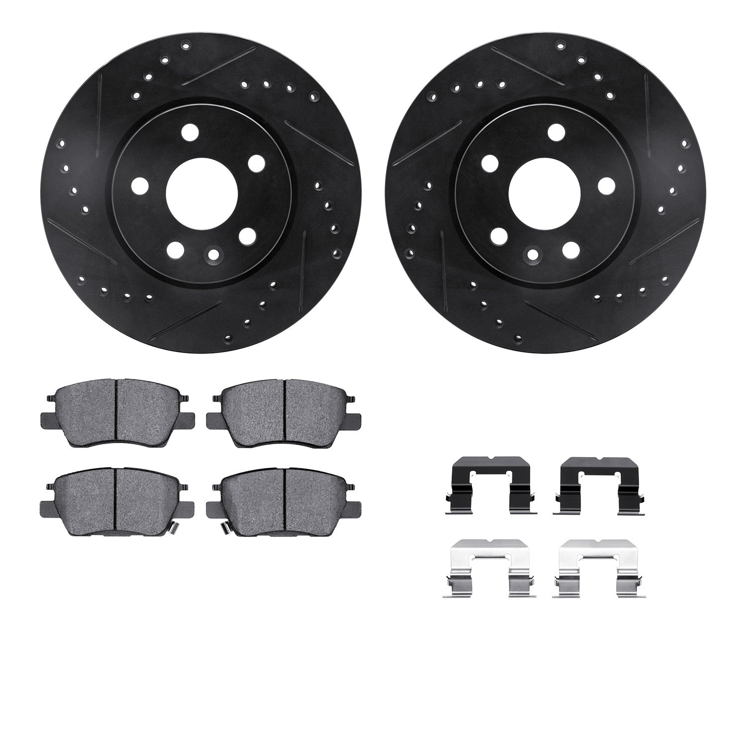 8312-47071 Drilled/Slotted Brake Rotors with 3000-Series Ceramic Brake Pads Kit & Hardware [Black], Fits Select GM, Position: Fr