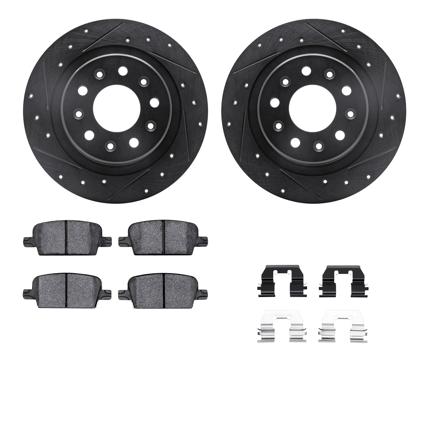 8312-47078 Drilled/Slotted Brake Rotors with 3000-Series Ceramic Brake Pads Kit & Hardware [Black], Fits Select GM, Position: Re