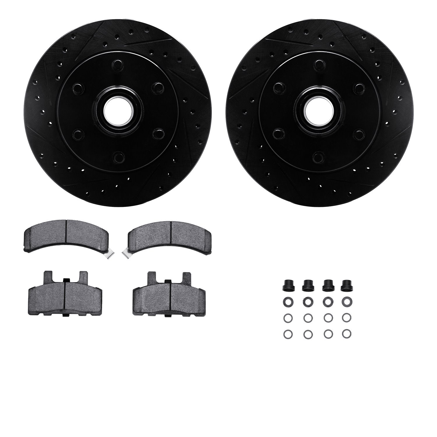 8312-48024 Drilled/Slotted Brake Rotors with 3000-Series Ceramic Brake Pads Kit & Hardware [Black], 1994-2002 GM, Position: Fron