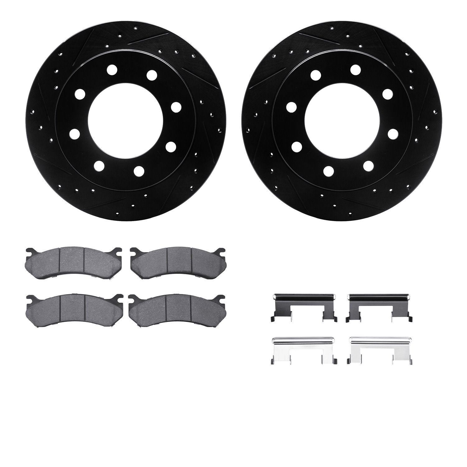 8312-48039 Drilled/Slotted Brake Rotors with 3000-Series Ceramic Brake Pads Kit & Hardware [Black], 1999-2009 GM, Position: Rear