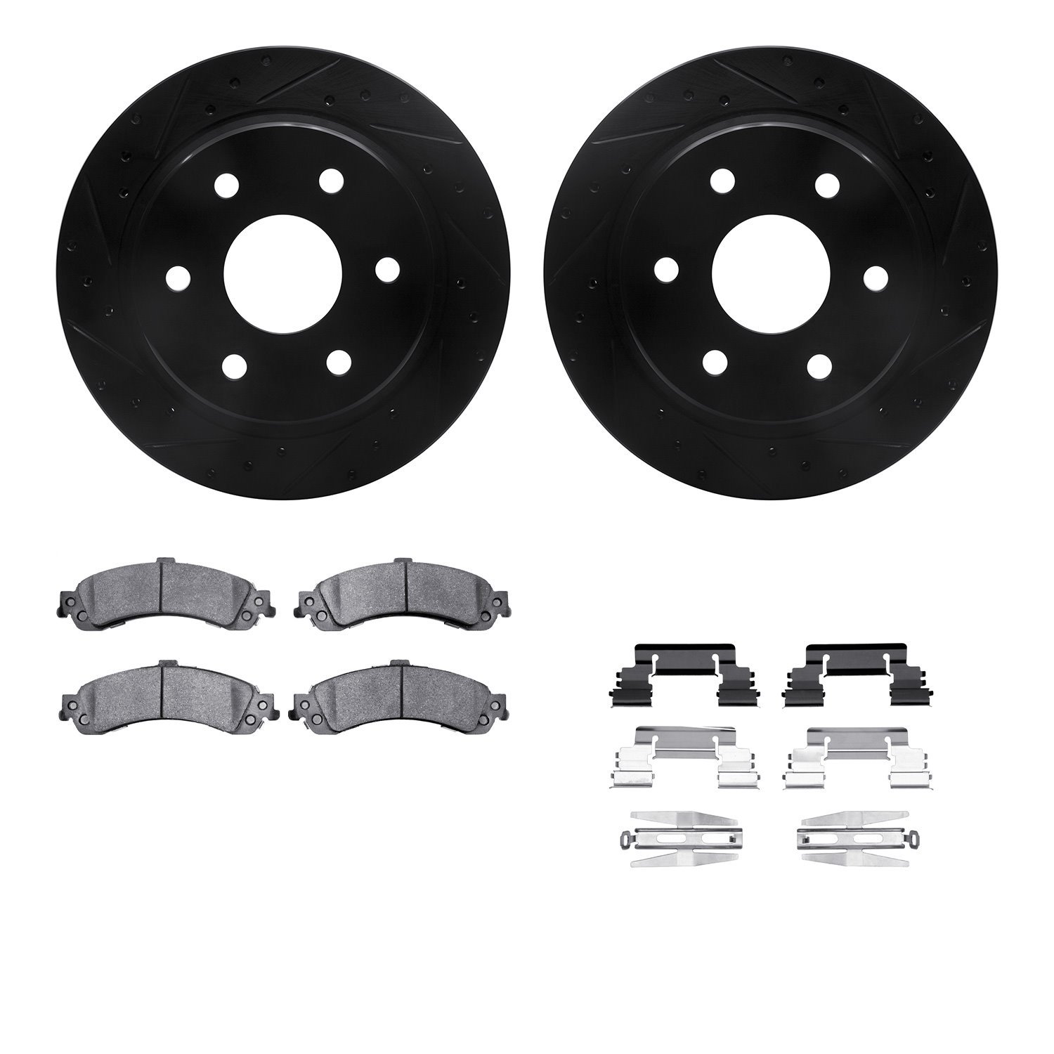 8312-48044 Drilled/Slotted Brake Rotors with 3000-Series Ceramic Brake Pads Kit & Hardware [Black], 2000-2006 GM, Position: Rear