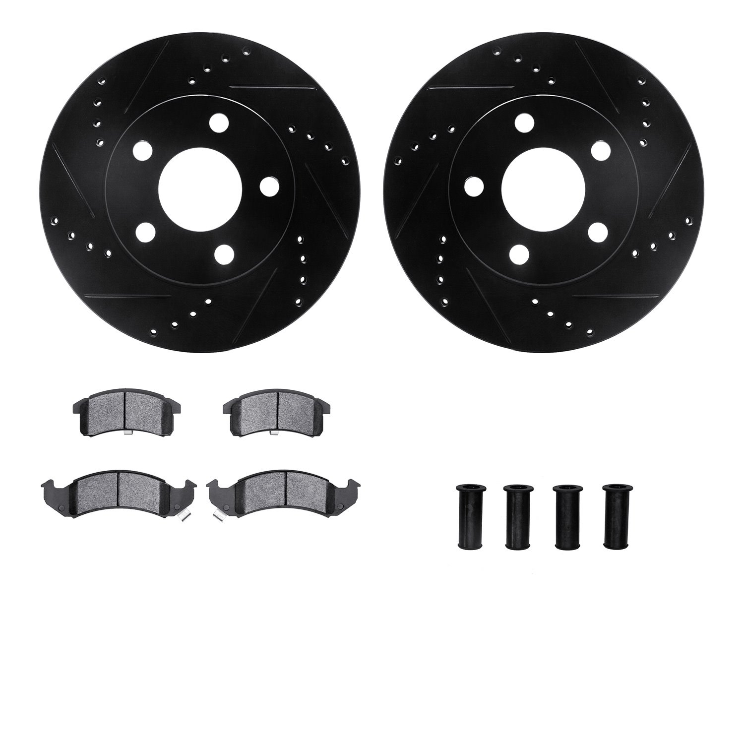 8312-52008 Drilled/Slotted Brake Rotors with 3000-Series Ceramic Brake Pads Kit & Hardware [Black], 1997-1999 GM, Position: Fron