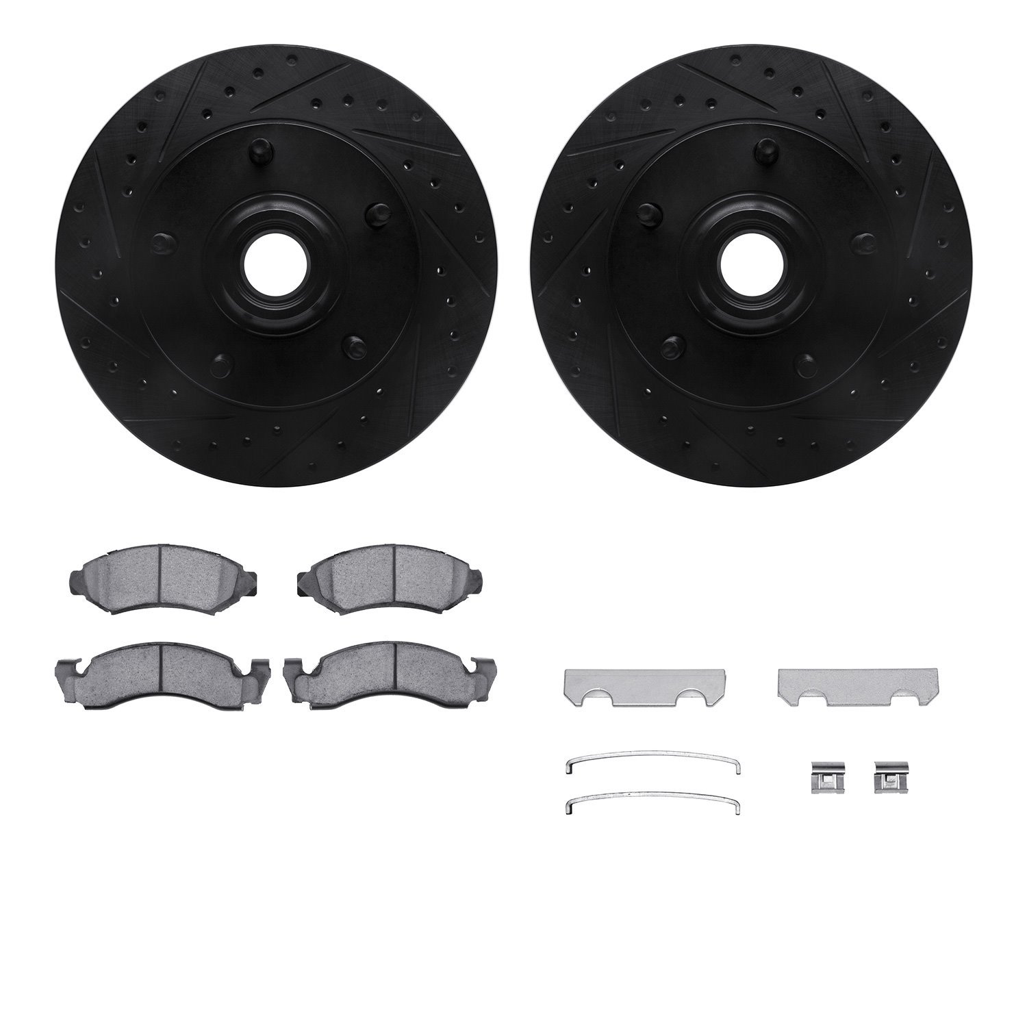 8312-54018 Drilled/Slotted Brake Rotors with 3000-Series Ceramic Brake Pads Kit & Hardware [Black], 1973-1985 Ford/Lincoln/Mercu