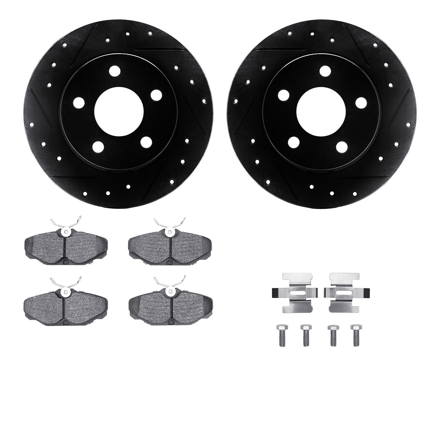 8312-54087 Drilled/Slotted Brake Rotors with 3000-Series Ceramic Brake Pads Kit & Hardware [Black], 1993-2005 Ford/Lincoln/Mercu