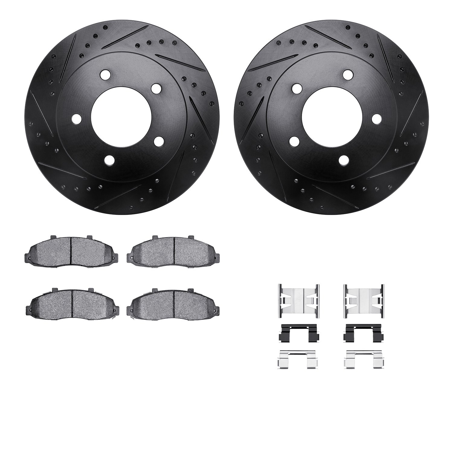 8312-54112 Drilled/Slotted Brake Rotors with 3000-Series Ceramic Brake Pads Kit & Hardware [Black], 1997-2004 Ford/Lincoln/Mercu