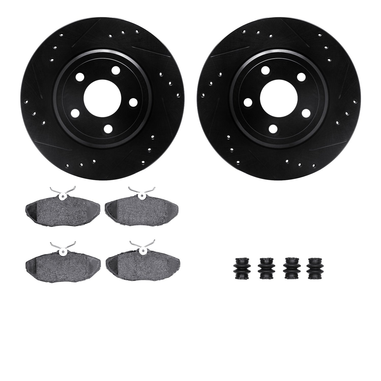 8312-54137 Drilled/Slotted Brake Rotors with 3000-Series Ceramic Brake Pads Kit & Hardware [Black], 2002-2005 Ford/Lincoln/Mercu