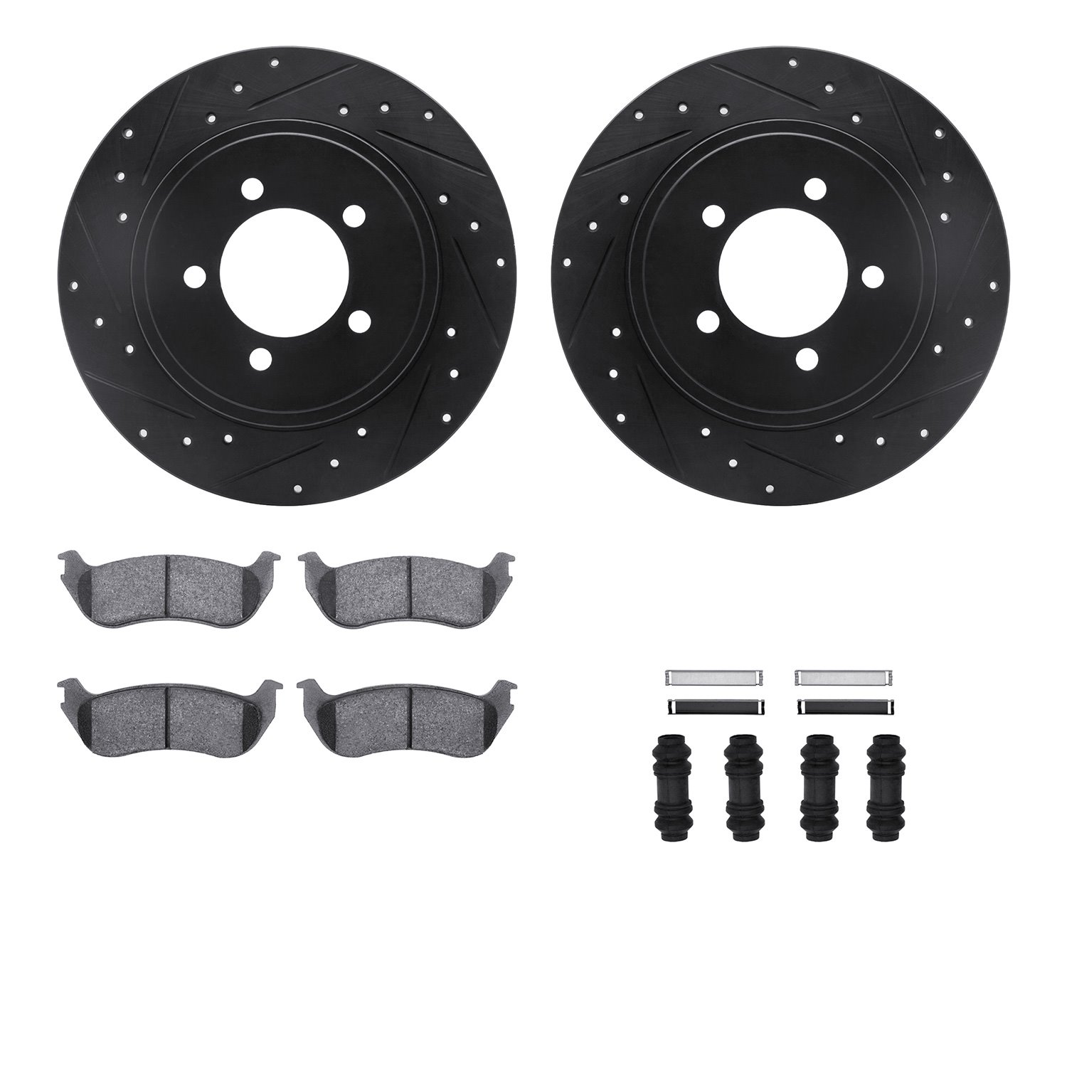 8312-54145 Drilled/Slotted Brake Rotors with 3000-Series Ceramic Brake Pads Kit & Hardware [Black], 2002-2005 Ford/Lincoln/Mercu