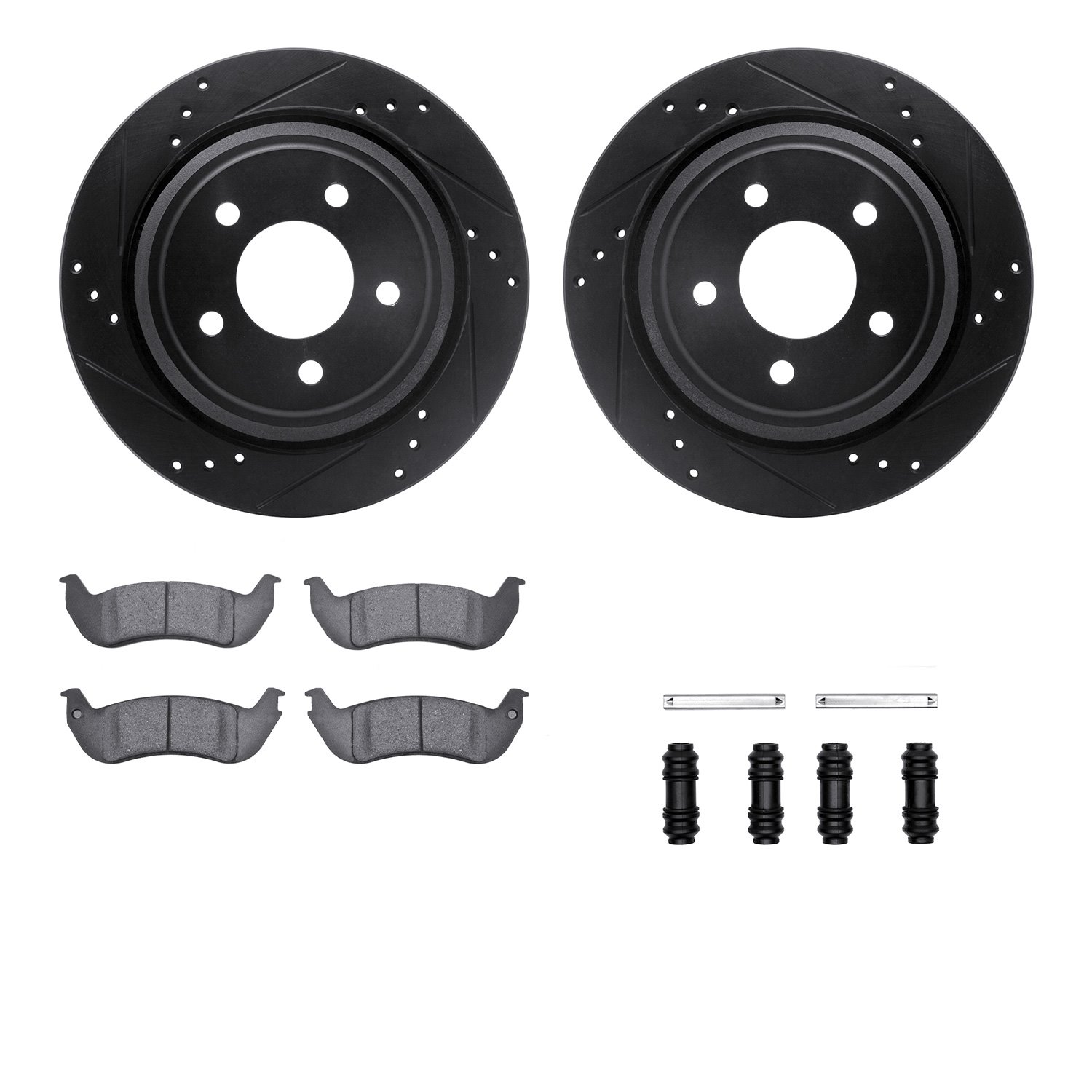 8312-54147 Drilled/Slotted Brake Rotors with 3000-Series Ceramic Brake Pads Kit & Hardware [Black], 2010-2011 Ford/Lincoln/Mercu