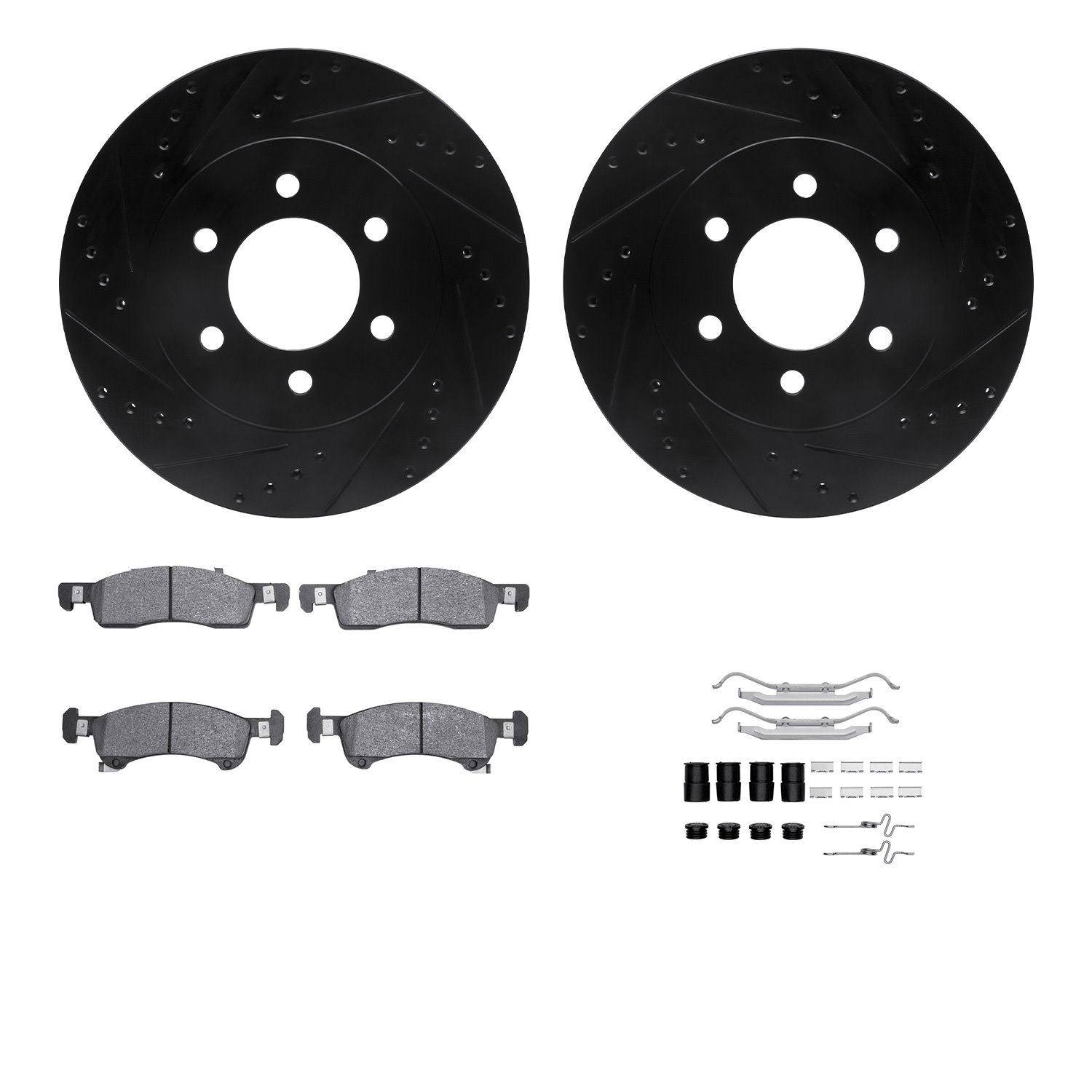 8312-54148 Drilled/Slotted Brake Rotors with 3000-Series Ceramic Brake Pads Kit & Hardware [Black], 2002-2006 Ford/Lincoln/Mercu