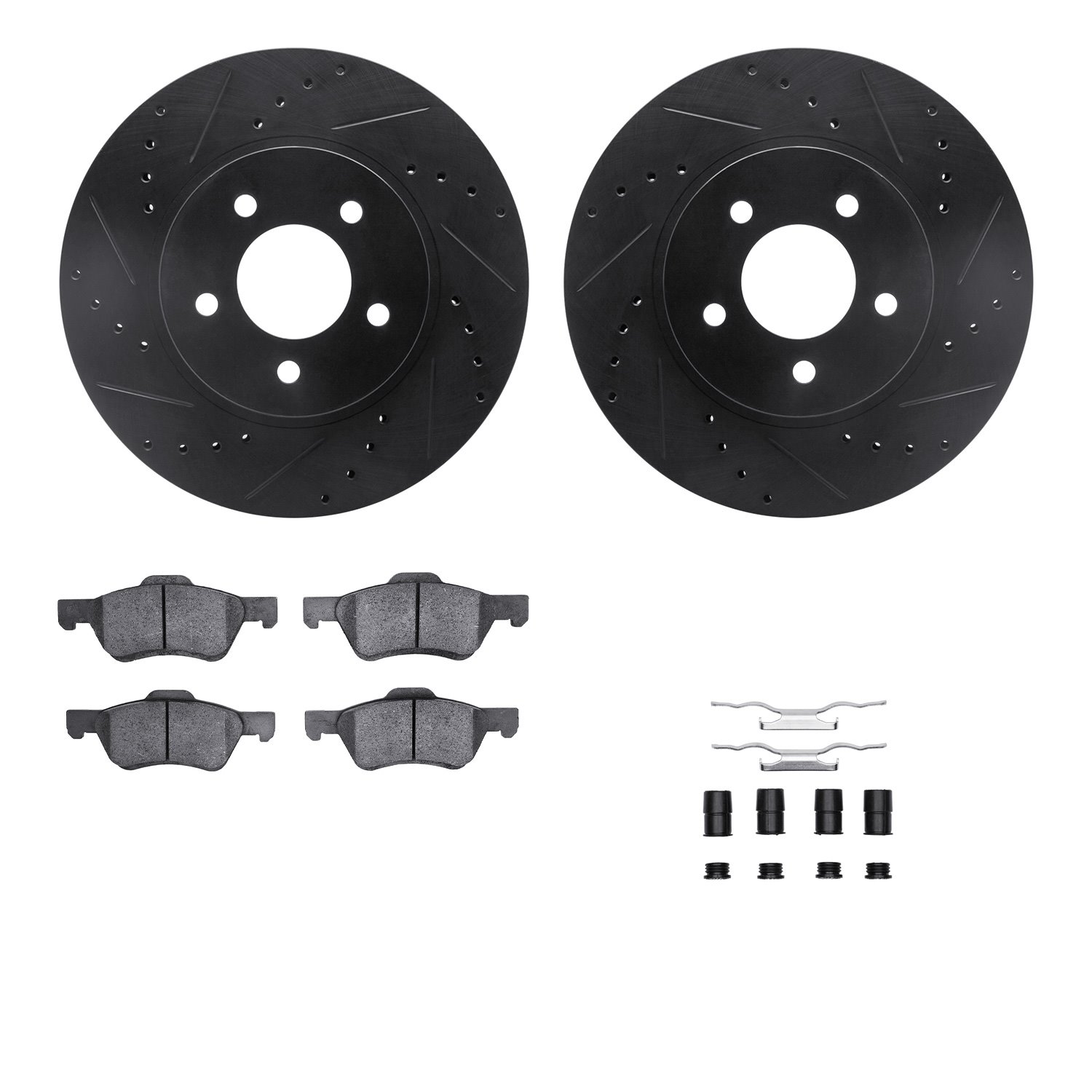 8312-54170 Drilled/Slotted Brake Rotors with 3000-Series Ceramic Brake Pads Kit & Hardware [Black], 2008-2012 Ford/Lincoln/Mercu