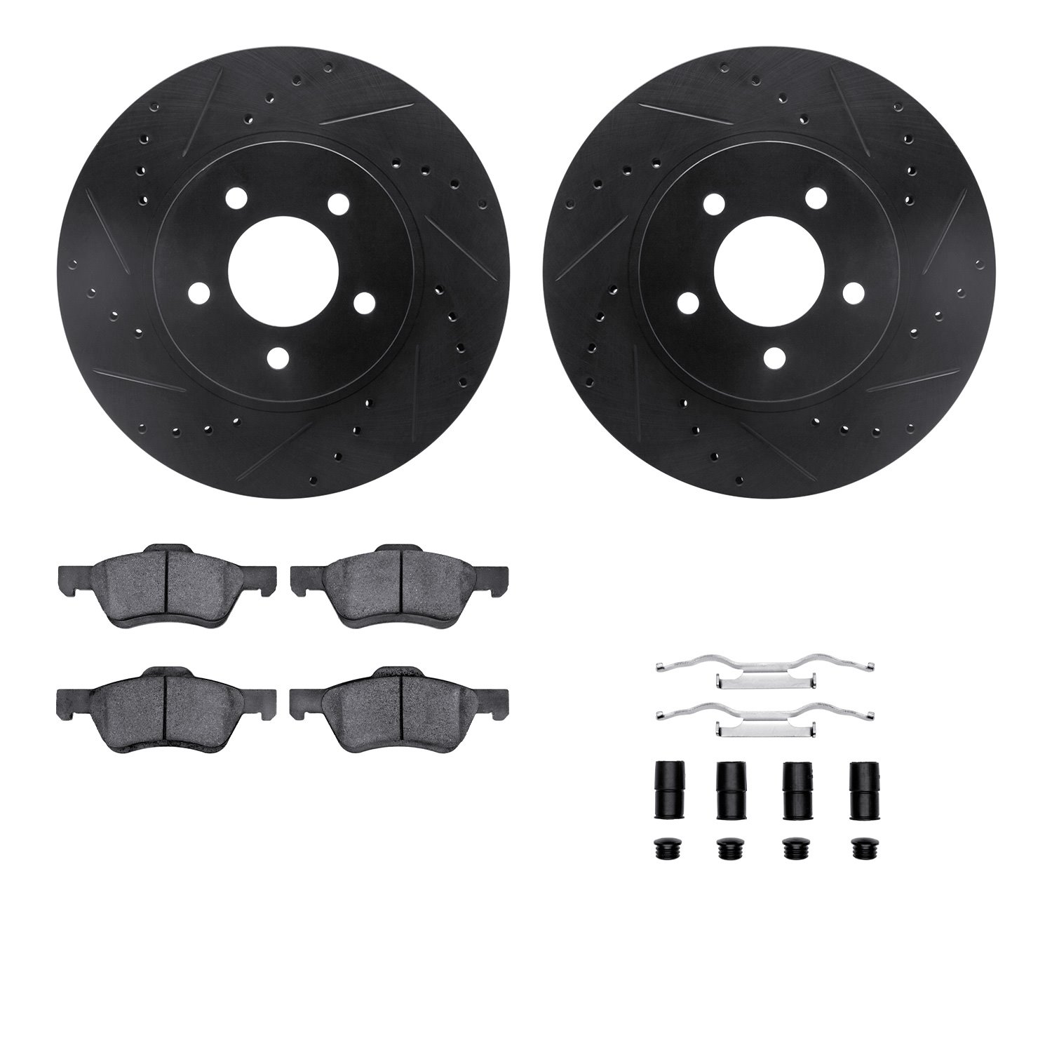 8312-54174 Drilled/Slotted Brake Rotors with 3000-Series Ceramic Brake Pads Kit & Hardware [Black], 2009-2012 Ford/Lincoln/Mercu