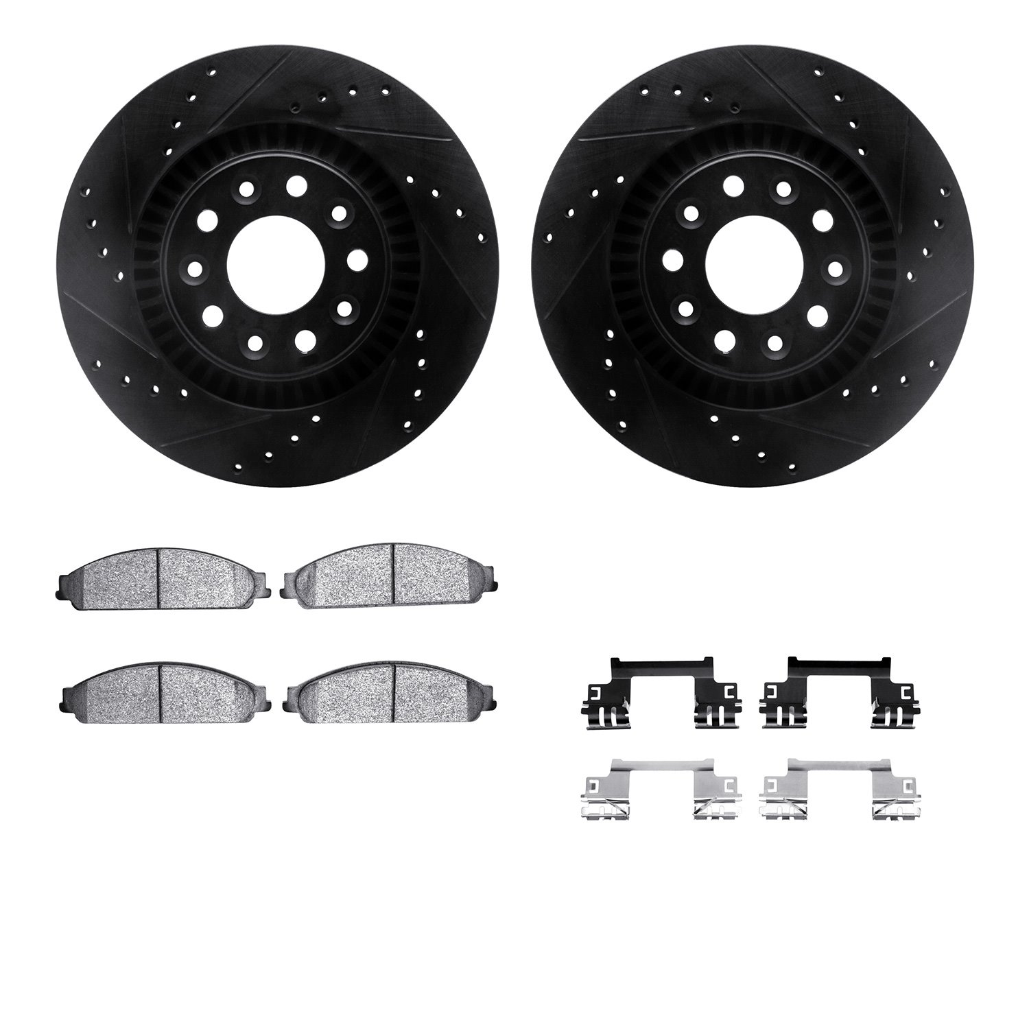 8312-54175 Drilled/Slotted Brake Rotors with 3000-Series Ceramic Brake Pads Kit & Hardware [Black], 2005-2009 Ford/Lincoln/Mercu