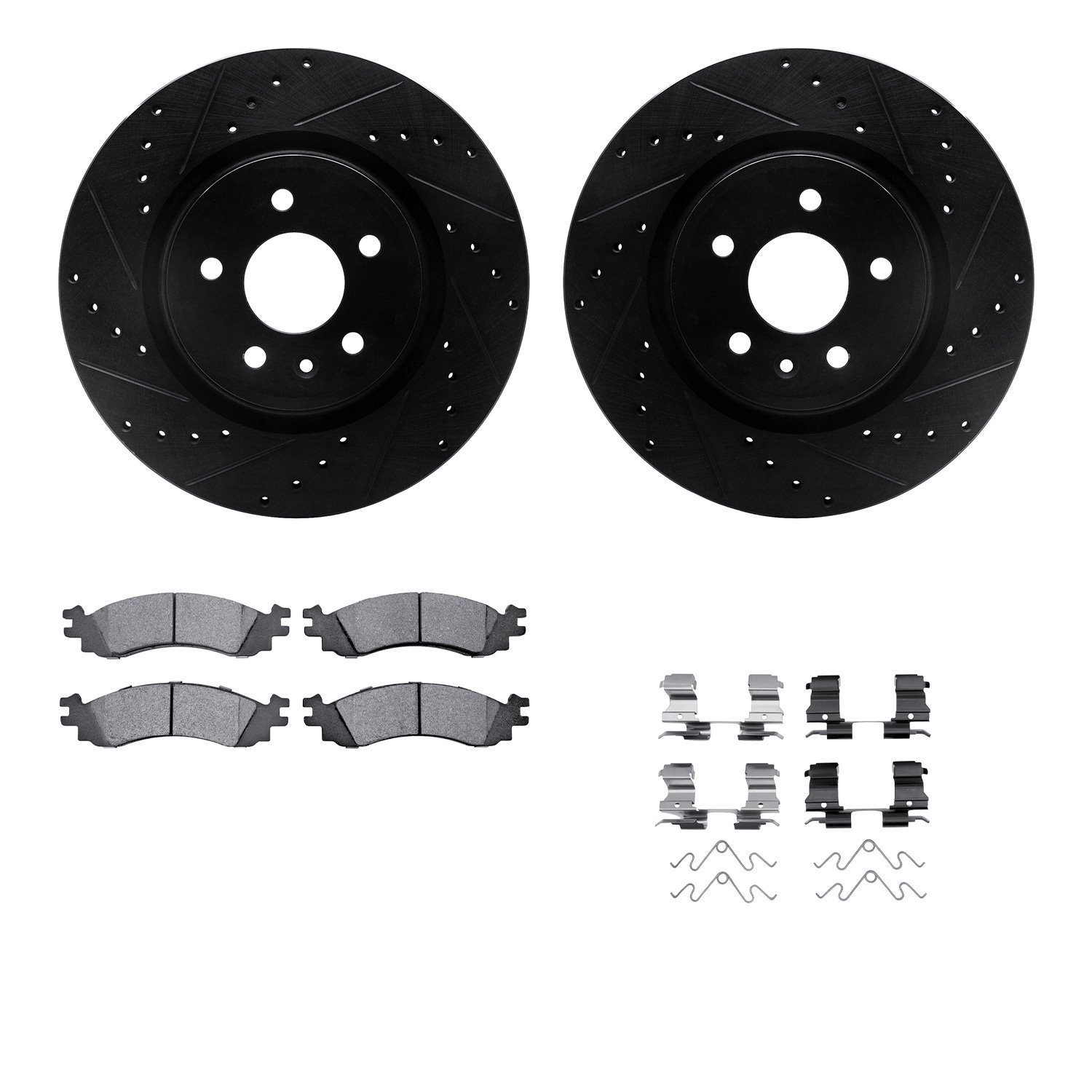 8312-54182 Drilled/Slotted Brake Rotors with 3000-Series Ceramic Brake Pads Kit & Hardware [Black], 2010-2010 Ford/Lincoln/Mercu