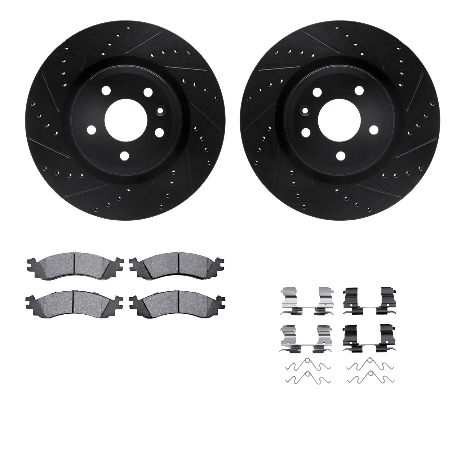 8312-54183 Drilled/Slotted Brake Rotors with 3000-Series Ceramic Brake Pads Kit & Hardware [Black], 2011-2012 Ford/Lincoln/Mercu