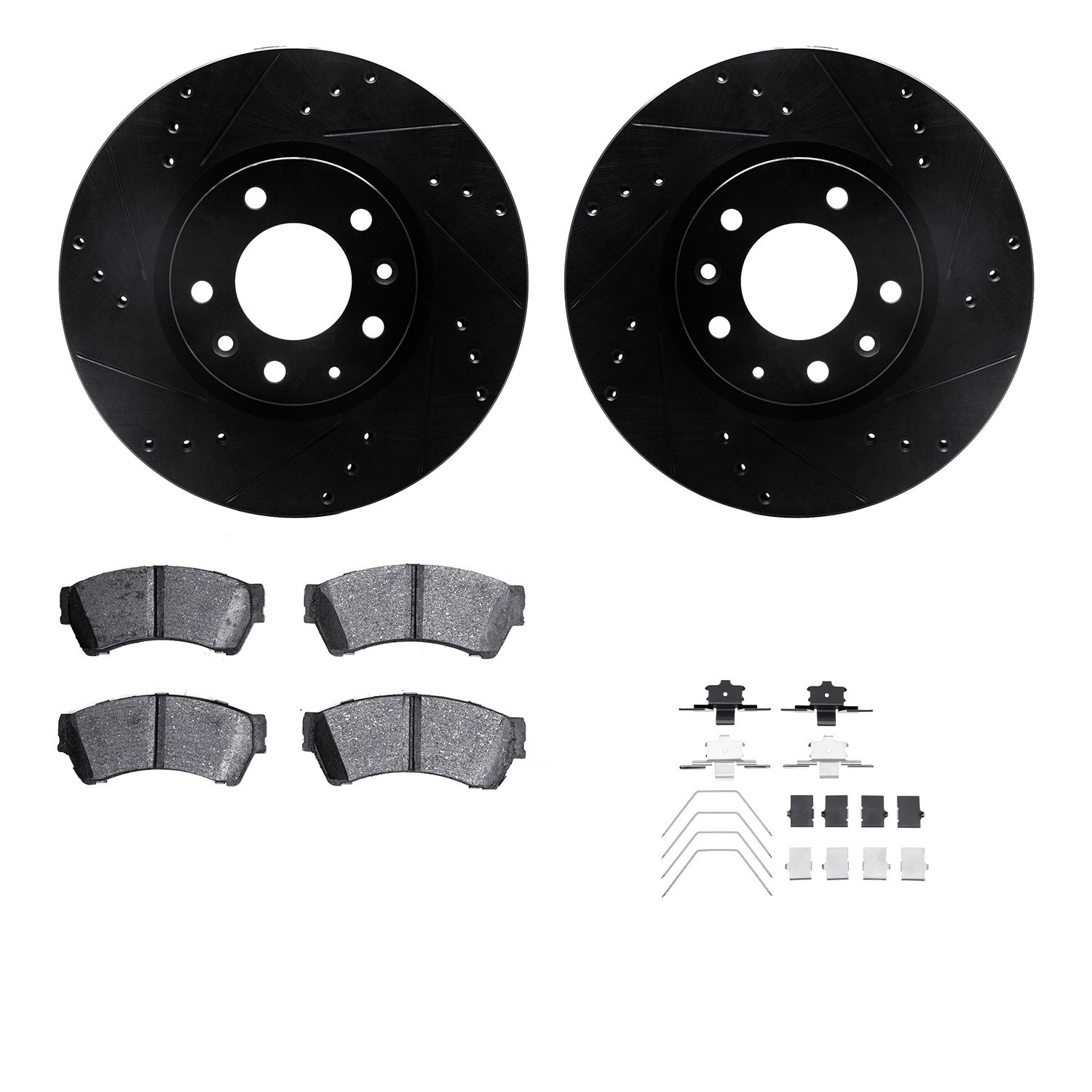 8312-54186 Drilled/Slotted Brake Rotors with 3000-Series Ceramic Brake Pads Kit & Hardware [Black], 2006-2013 Ford/Lincoln/Mercu