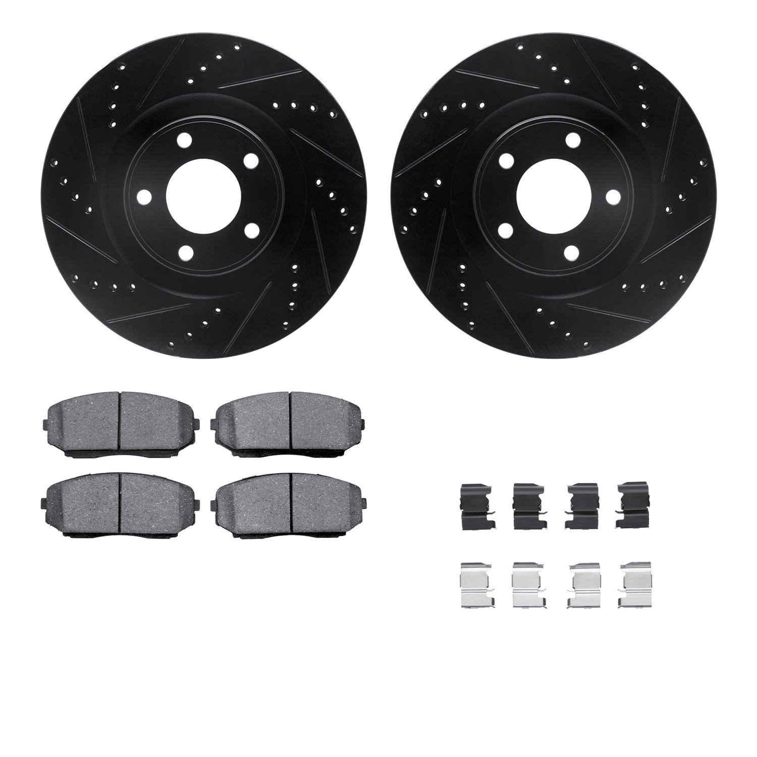 8312-54188 Drilled/Slotted Brake Rotors with 3000-Series Ceramic Brake Pads Kit & Hardware [Black], 2007-2015 Ford/Lincoln/Mercu