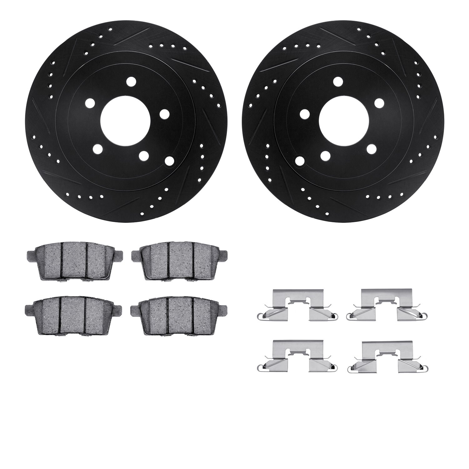 8312-54190 Drilled/Slotted Brake Rotors with 3000-Series Ceramic Brake Pads Kit & Hardware [Black], 2007-2010 Ford/Lincoln/Mercu