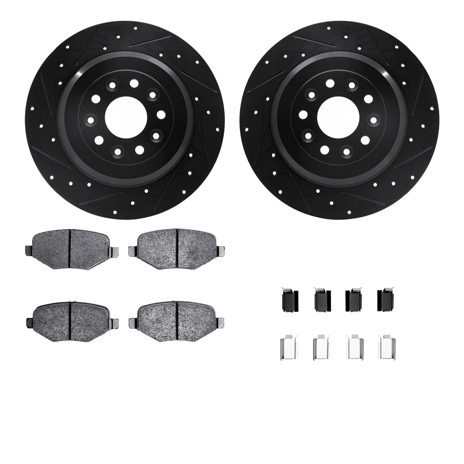 8312-54195 Drilled/Slotted Brake Rotors with 3000-Series Ceramic Brake Pads Kit & Hardware [Black], 2009-2019 Ford/Lincoln/Mercu