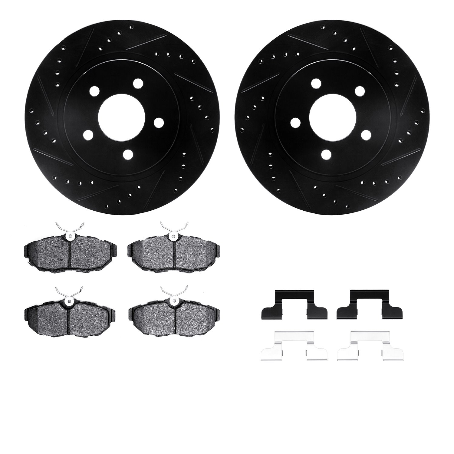 8312-54201 Drilled/Slotted Brake Rotors with 3000-Series Ceramic Brake Pads Kit & Hardware [Black], 2005-2014 Ford/Lincoln/Mercu