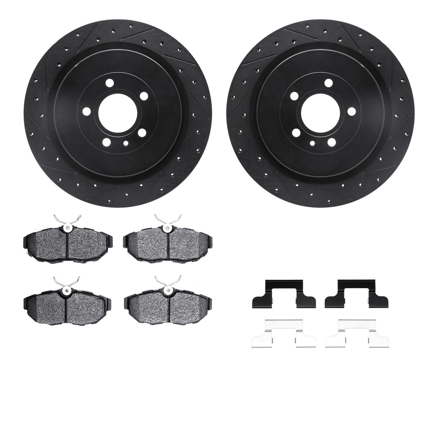 8312-54202 Drilled/Slotted Brake Rotors with 3000-Series Ceramic Brake Pads Kit & Hardware [Black], 2013-2014 Ford/Lincoln/Mercu